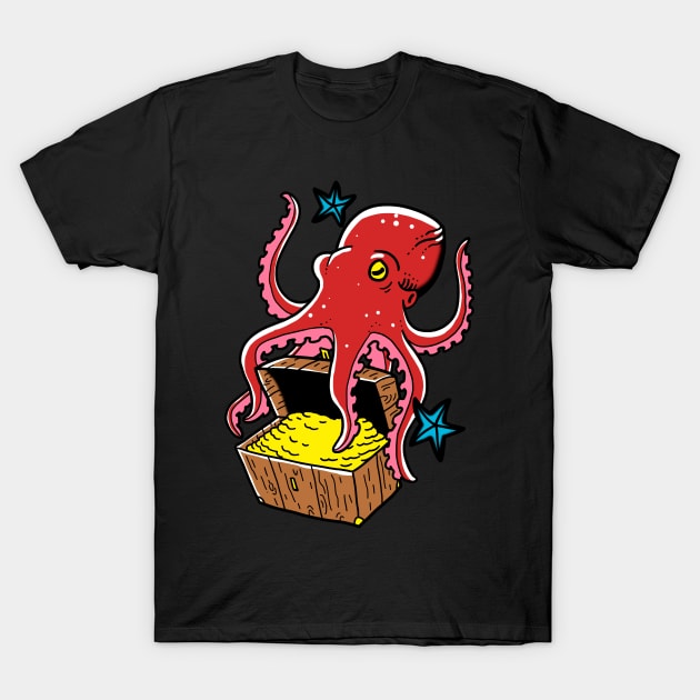 Octopus Treasure Keeper T-Shirt by Mang Kumis